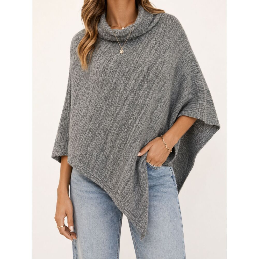 Barefoot Dreams CozyChic Gray Cowl Neck Poncho‎ One Size Oversized Cape Sweater